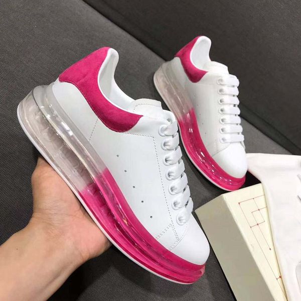 

2019 season designer luxury mens casual shoes clear sole trainers red yellow pink transparent crystal bottom flats men women sneakersl09c06, Black