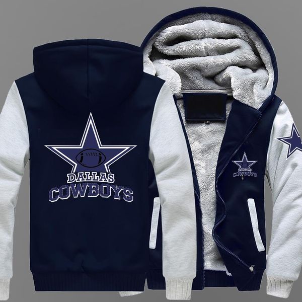 

new men's winter coat cowboy team zipper jacket sweatshirts letter printing pattern thicken fleece hoodie men coat, Black