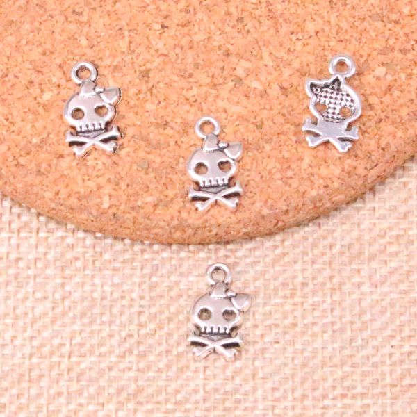 200 Stück Charms Skelett Totenkopf 16*9mm Antik Herstellung Anhänger passend,Vintage Tibetsilber,DIY handgefertigter Schmuck