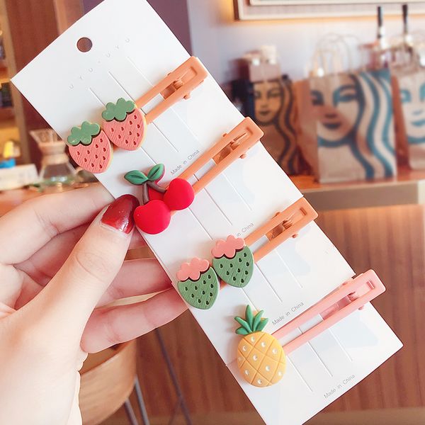 

2020 new girls cute candy acrylic fresh fruit ornament hair clips children lovely barrettes hairpins kids sweet hair accessories, Slivery;white