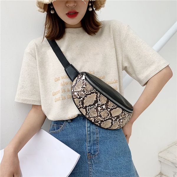

fashion women snake printed chest bags girls outdoor serpentine zipper messenger cross body bag sports bag waist saco