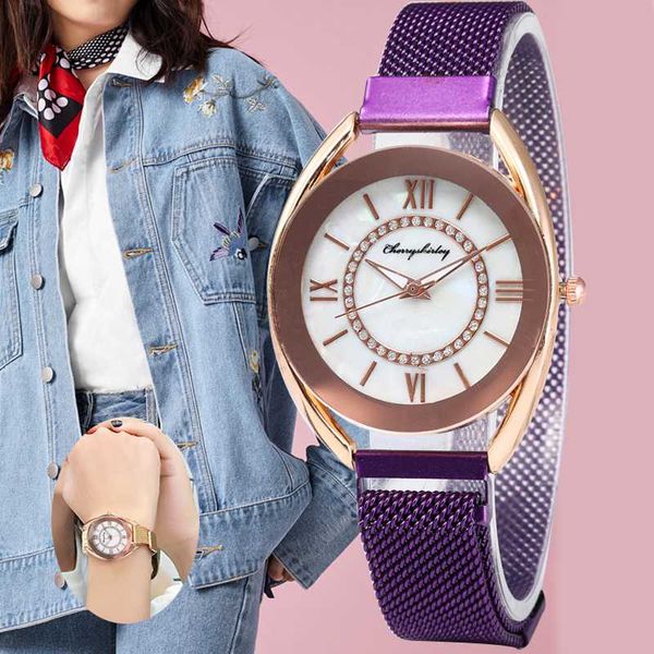 

retro quartz women watch fashion jewelry female rhinestone wristwatch heart shape magnet buckle strap clock montre femme, Slivery;brown
