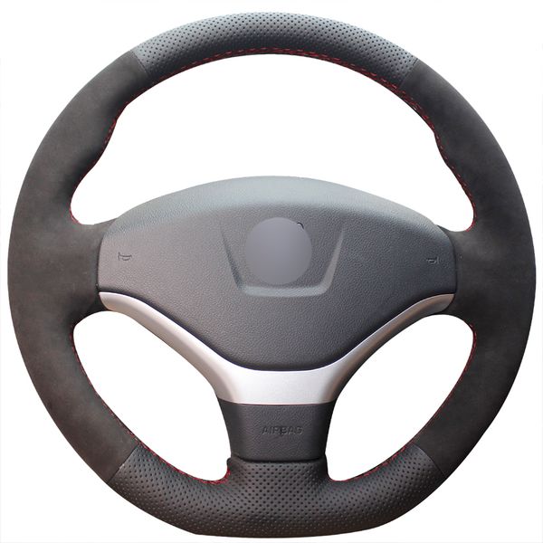 

black genuine leather black suede steering wheel cover for peugeot 308 2012 2013