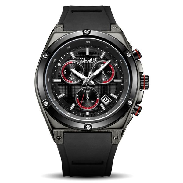 

men's chronograph analog quartz watch with date, luminous hands, waterproof silicone rubber strap wristswatch for man, Slivery;brown