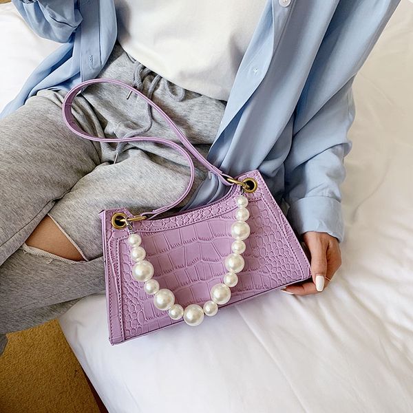 

fashion beaded women handbag small pu leather shoulder bags for women 2020 crocodile pattern handbags female totes hand bag