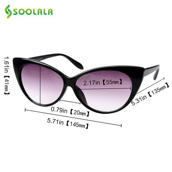 

soolala 3pcs anti blue light cat eye presbyopic reading glasses women tinted grey tea lens sunglasses reading glasses, Silver