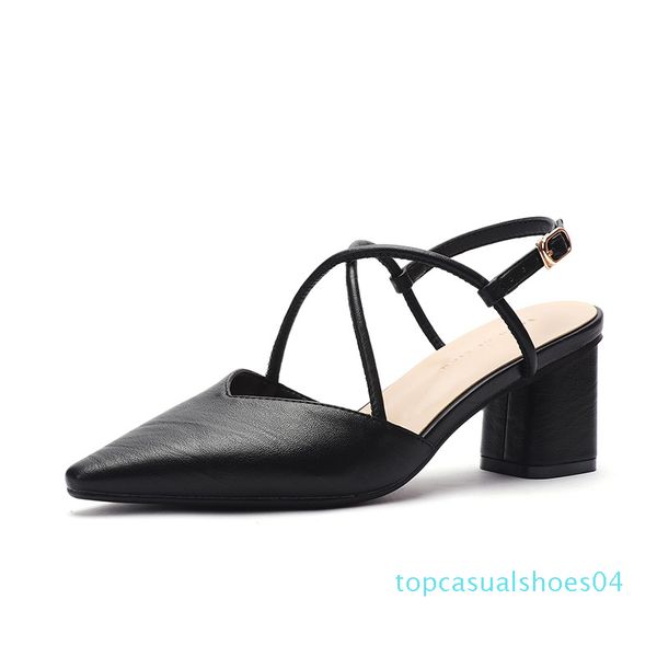 

woman 2020 summer women square high pumps female hight heels shoes ladies flock point toe sandals t04, Black