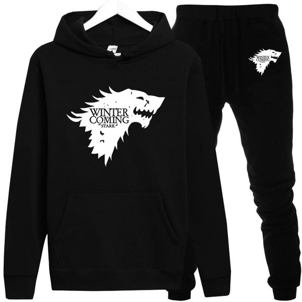 

hoodie sweatshirt men/women fashion stark/winter is coming hoodies sweatshirts+sweatpants suit hooded pullover, Black