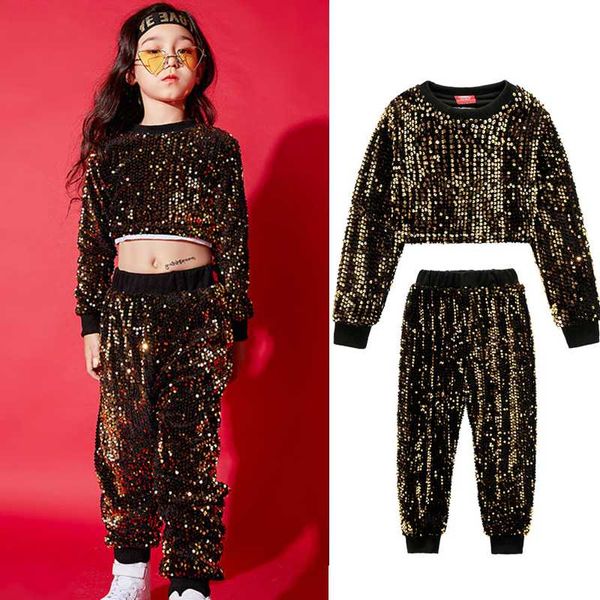 

glitter hip hop dance costume kids sequin costume stage performance outfit children rave ropa jazz dance clothing girl hip hop, Black;red