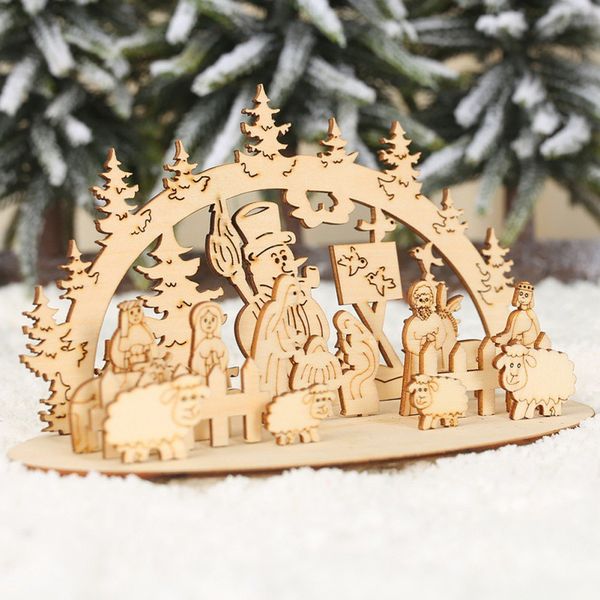 

christmas wooden decoration diy three-dimensional decoration with base household table deskholiday nice xmas gift