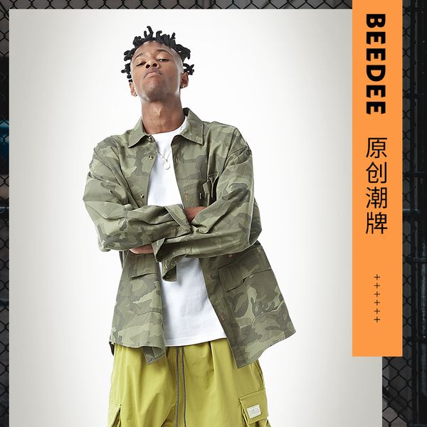 

beede2019 падают новые мужские рубашки с длинными рукавами три цвета военного камуфляжа мульти-карман workshirt мужчин, White;black