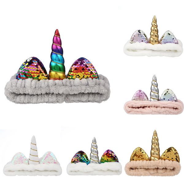 

unicorn sequin glitter elastic hairband makeup face washing head wrap party headwear cute cartoon headband party favor