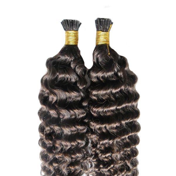 Italienischer Keratin-Stick I TIP Echthaarverlängerungen Nr. 4 Dunkelbraun Vorgebundener Stick Virgin Mongolian Deep Wave Remy Haarverlängerungen Kostenloser Versand