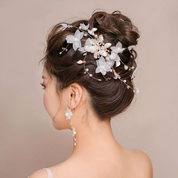 

bride headwear korean exceed immortal flower head lace mix earrings dinner marry yarn hair ornaments earrings suit, Silver