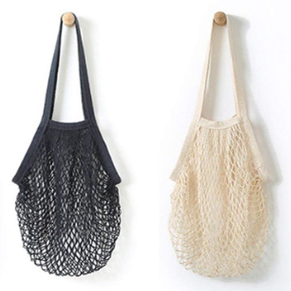 

2pcs portable reusable mesh cotton net string bag organizer shopping tote handbag fruit storage shopper new (black,beige
