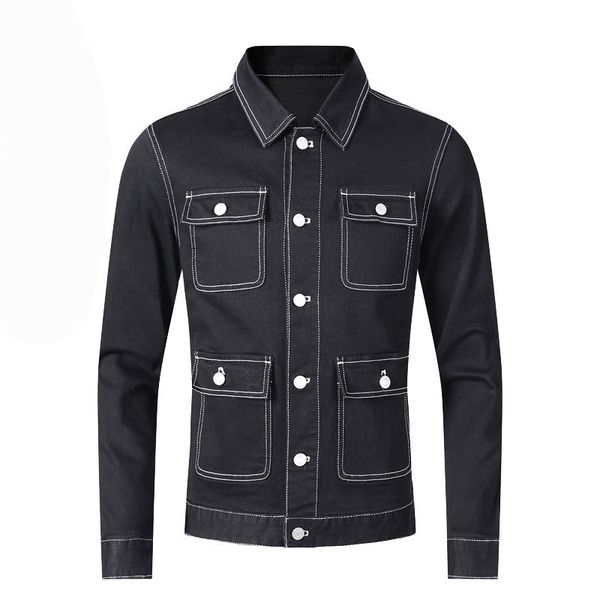 

moruancle men's classic jean jackets with multi pockets casual spring autumn denim cargo jacket outerwear clothing, Black;brown