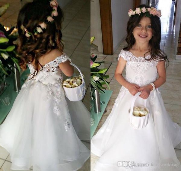 

2019 princess lovely white long lace boho flower girl dresses daughter toddler pretty kids pageant formal first holy communion gown, White;blue