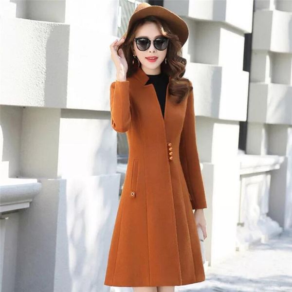 

2019 autumn winter women wool blend coat single breasted long woolend elegant lady office jacket female outerwear, Black