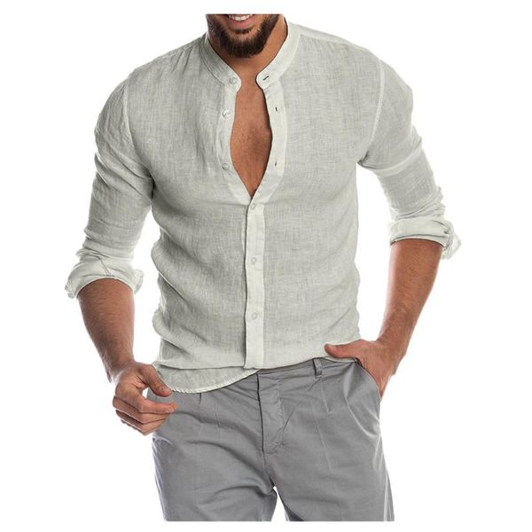 

fashion men shirt solid button blouse male casual long sleeve o-neck beach wear baggy loose shirt classic male clothes 2020, White;black
