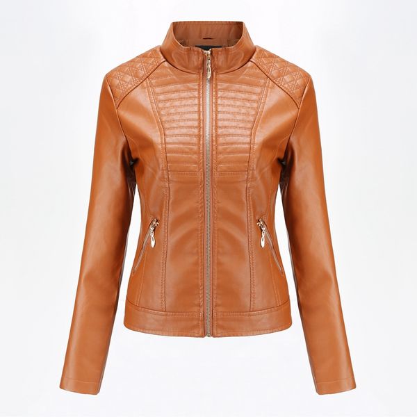 

2019 spring autumn black leather jacket women biker jacket leather coat women good quality womens pu faux yellow beige