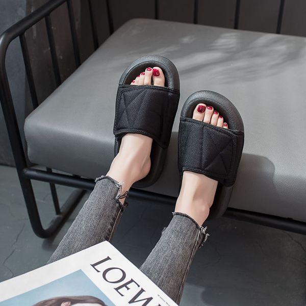 

indoor sandals girls cloth home slides women summer 2020 new arrival plus size 35-45 woman's shoes, Black