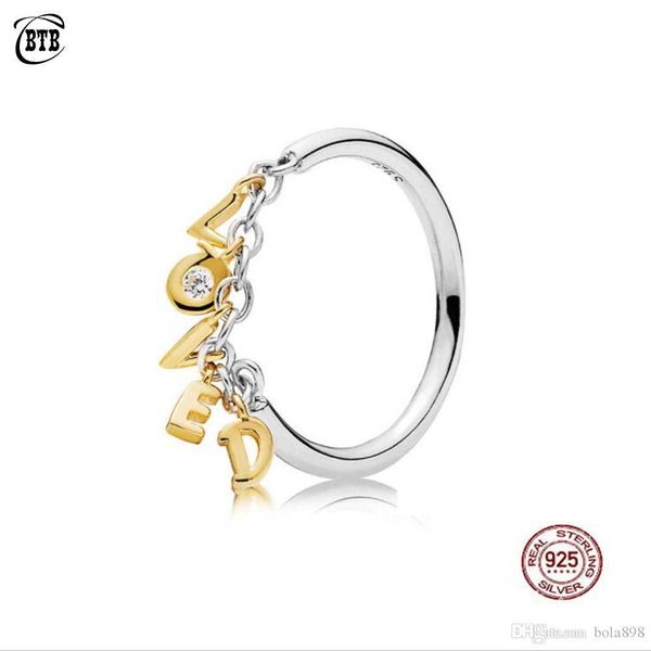 

original pan 925 sterling silver shine letter loved script charm ring for women diy jewelry valentine day gift