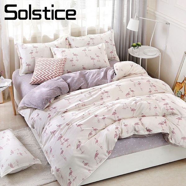 

solstice home textile duvet cover flat bed sheet pillow case king  twin flamingo light purple bedding linens set bedclothes