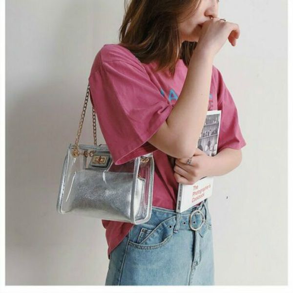 

2020 new fashion women clear transparent handbag messenger jelly purse clutch pvc tote bag