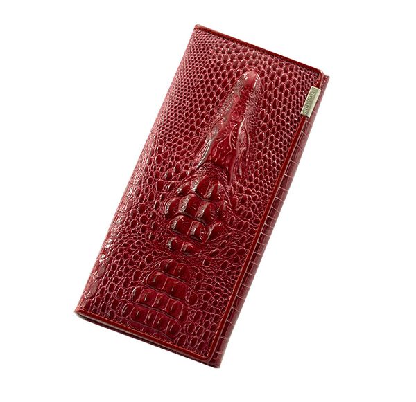 

crocodile pattern wallet ladies wallet long zipper pattern leather bag large capacity clutch, Red;black