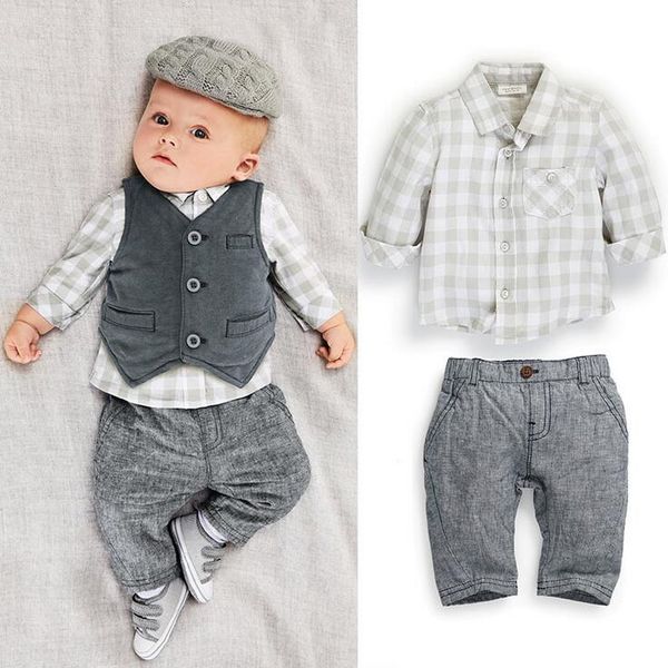

baby designer boy spring and autumn new boy gentleman vest + trousers three-piece suit kids clothing baby clothes, White