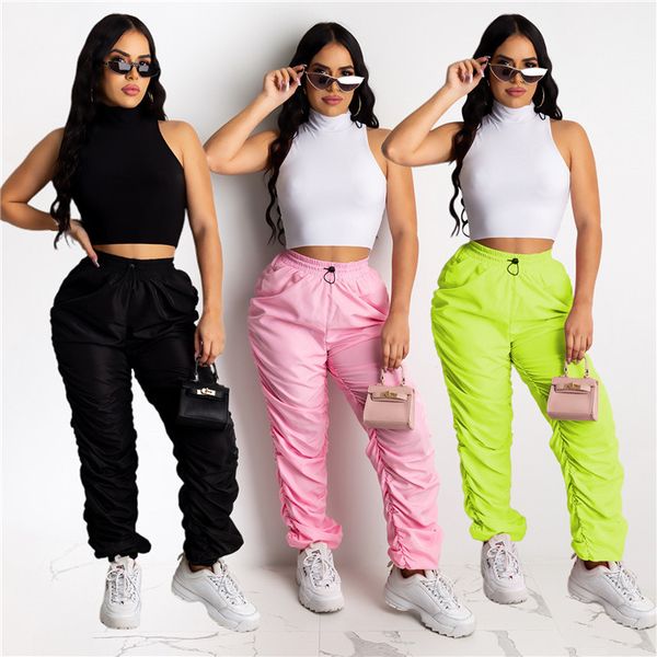 

womens solid color sweatpants high waist loose casual ruched elastic waist pants famale fashion designer trousers, Black;white