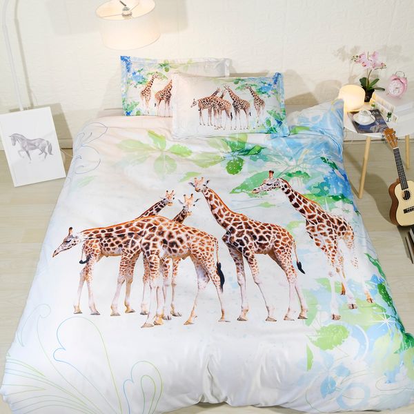 3d Giraffe Bedding Set Queen Size Cartoon Duvet Cover Set With
