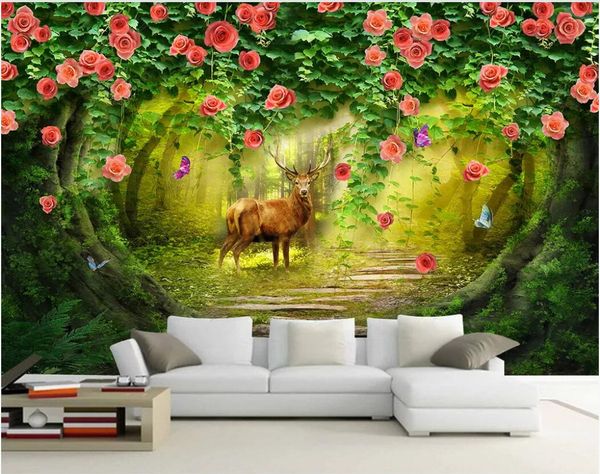 

3d room wallpaper cloth custom p mural dream forest nordic elk stereo tv background wall painting wallpaper for walls 3 d