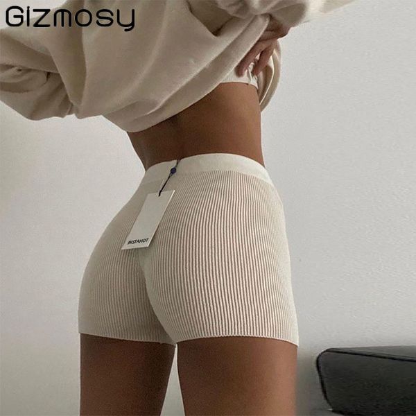 

women's shorts gizmosy solid color knitted 2021 summer stree fashion female biker bodycon cotton swear mini sexy, White;black
