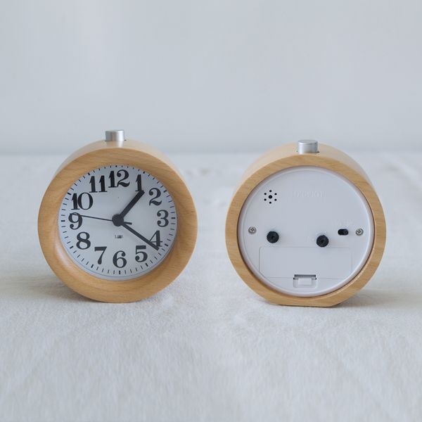 

wooden alarm clock round table clock night light snooze student