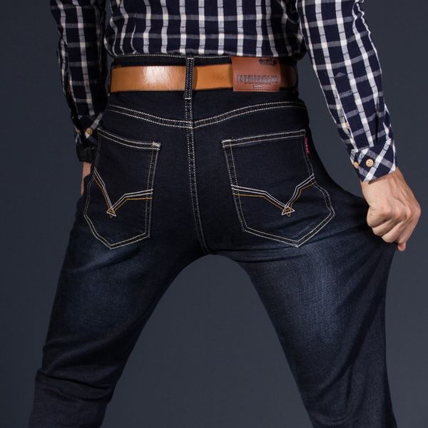 

fashion men's straight denim jeans trousers slim casual jean pants skinny pants men's business large recreational jeans, Blue