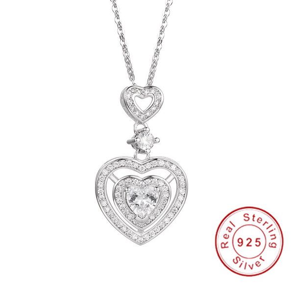 Сердце формы Подвеска CZ сон ожерелье 5A Циркон Real серебра 925 Wedding Подвески с ожерельем для женщин Свадебных ювелирных изделий