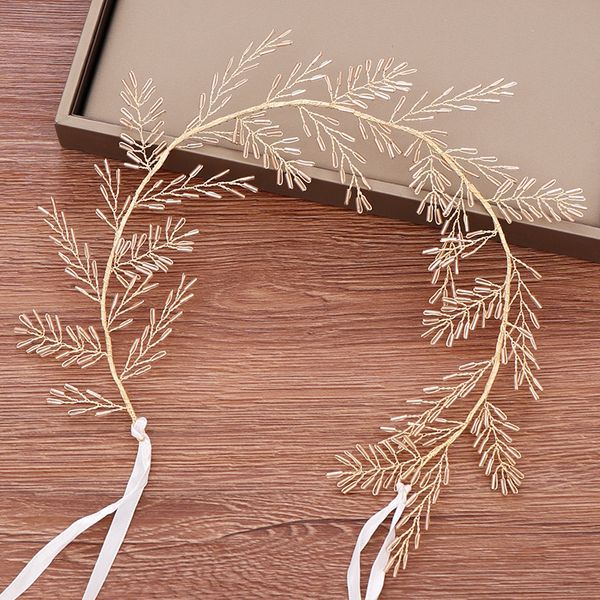 

golden leaf bridal headband wedding hair accessories headpiece for women ornaments handmade bridal wedding headband hair jewelry, Golden;white