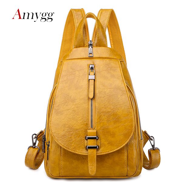

new vintage women backpack for ladies travel back bag chest shoulder bag oil wax pu leather female backbag mochila