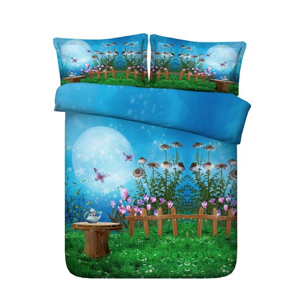 Blue Bedding Butterfly Floral Print Bedding Galaxy Bed Set