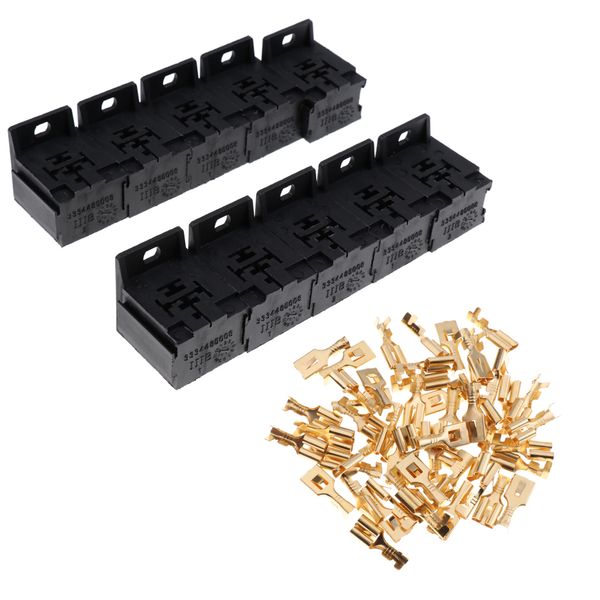

10 sets car truck 30a-80a 5 pin relay connector socket with 6.3mm terminals
