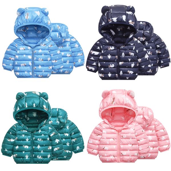 

kids xmas down hoodies coats cotton cartoon bear zipper new pressing technology toddler boys girls designer winter jacket snow coat 6m-5t 04, Blue;gray