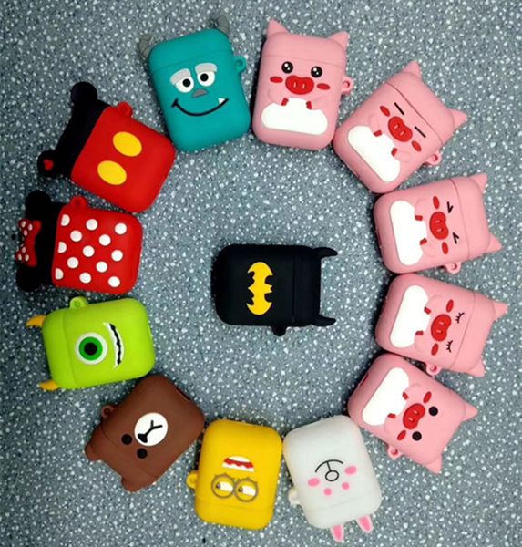 

portable silicone skin shockproof airpod case iphone bluetooth earphone protective cover nice cartoon with lanyard for apple airpods