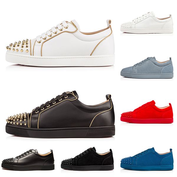 

2020 designer sneakers red bottom shoe low cut studded spikes luxury shoes men women casusal shoes party wedding crystal leather sneakers, Black