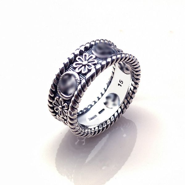 

925 sterling silver couple ring luxury designer vintage flower gg ring christmas valentine's day birthday gift logo custom service, Golden;silver