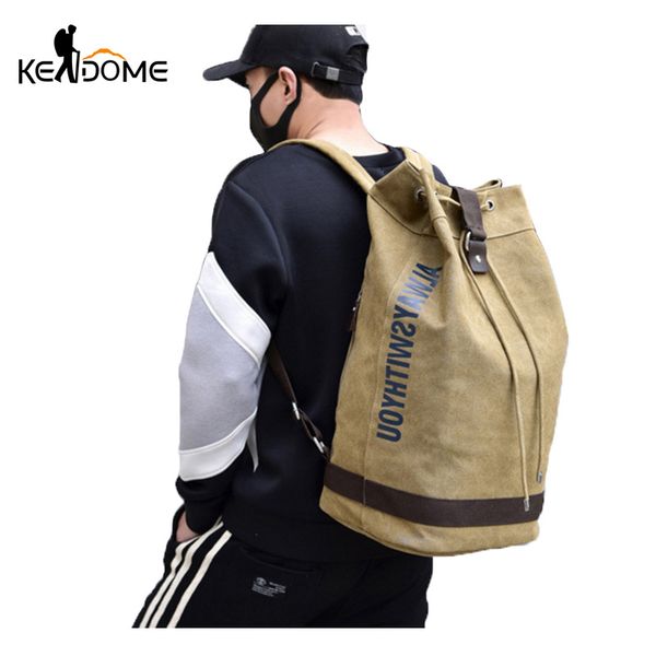 

male foldable canvas bucket rucksack tactical backpack travel hiking army bags mountaineering shoulder bag big xa627wd