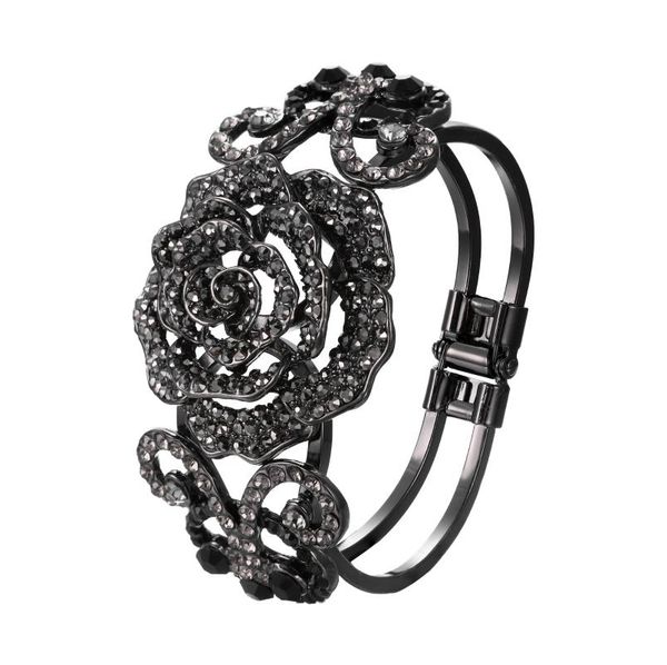 

tuliper rose flower butterfly bracelet animal bangle for women viking jewelry femme black crystal wristband party gift pulseras