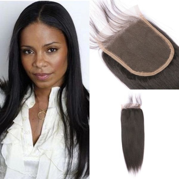 Straight 4x4 Lace Closure Yaki Straight Free Part Indian Human
