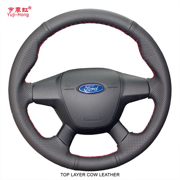 

yuji-hong layer genuine cow leather car steering wheel covers case for focus 2012 kuga 2013-2015 steering cover
