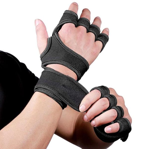

elbow & knee pads 1 pair men workout weight lifting gloves cross training bodybuilding sports half finger gym adjustable hand protect, Black;gray